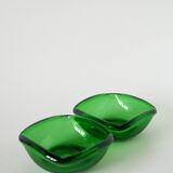 Pair of green colored glass storage compartments, in the Murano style, 1970