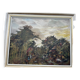 Painting, oil on canvas signed, forest landscape with horsemen