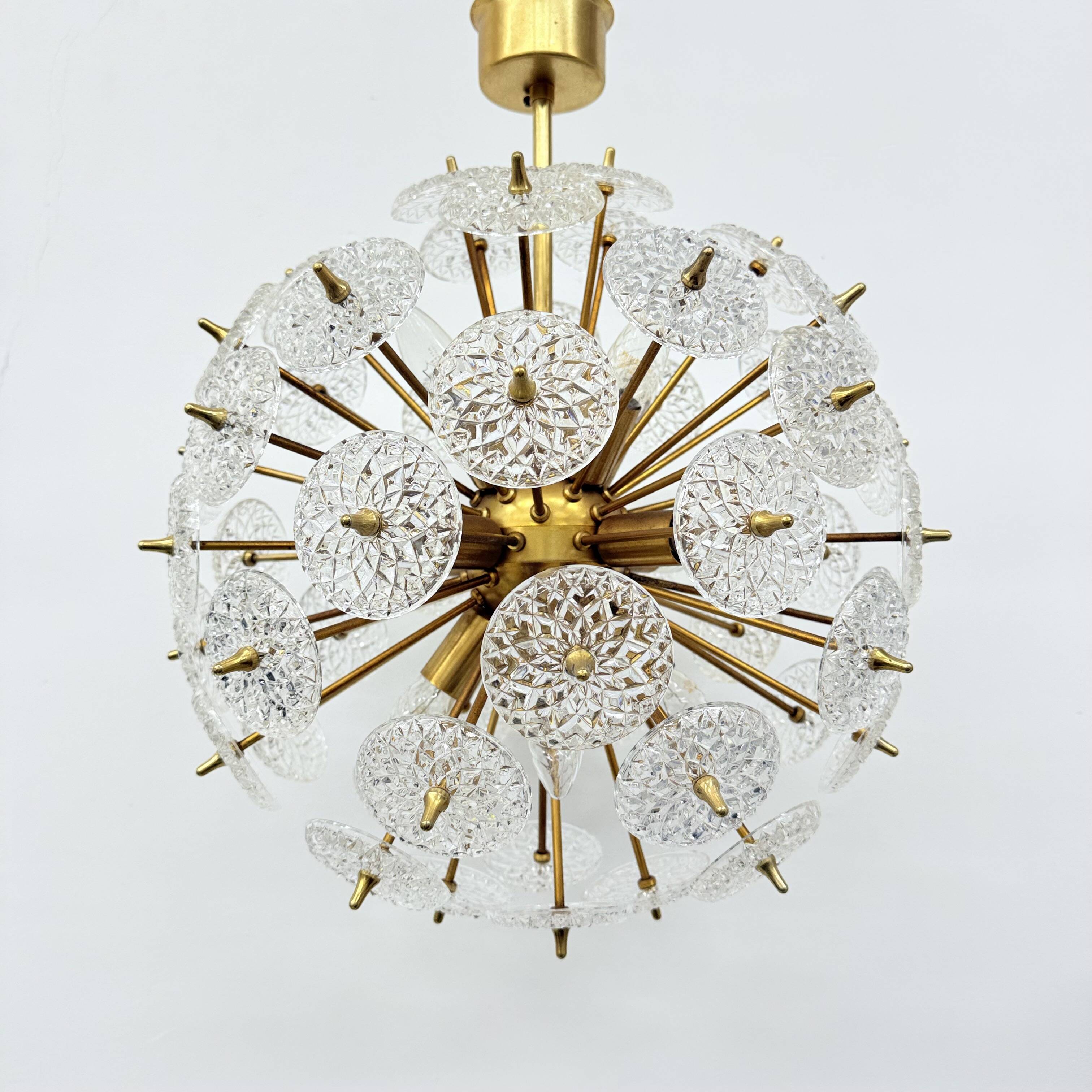 Val Saint Lambert crystal sputnik gold chandelier , 1960’s