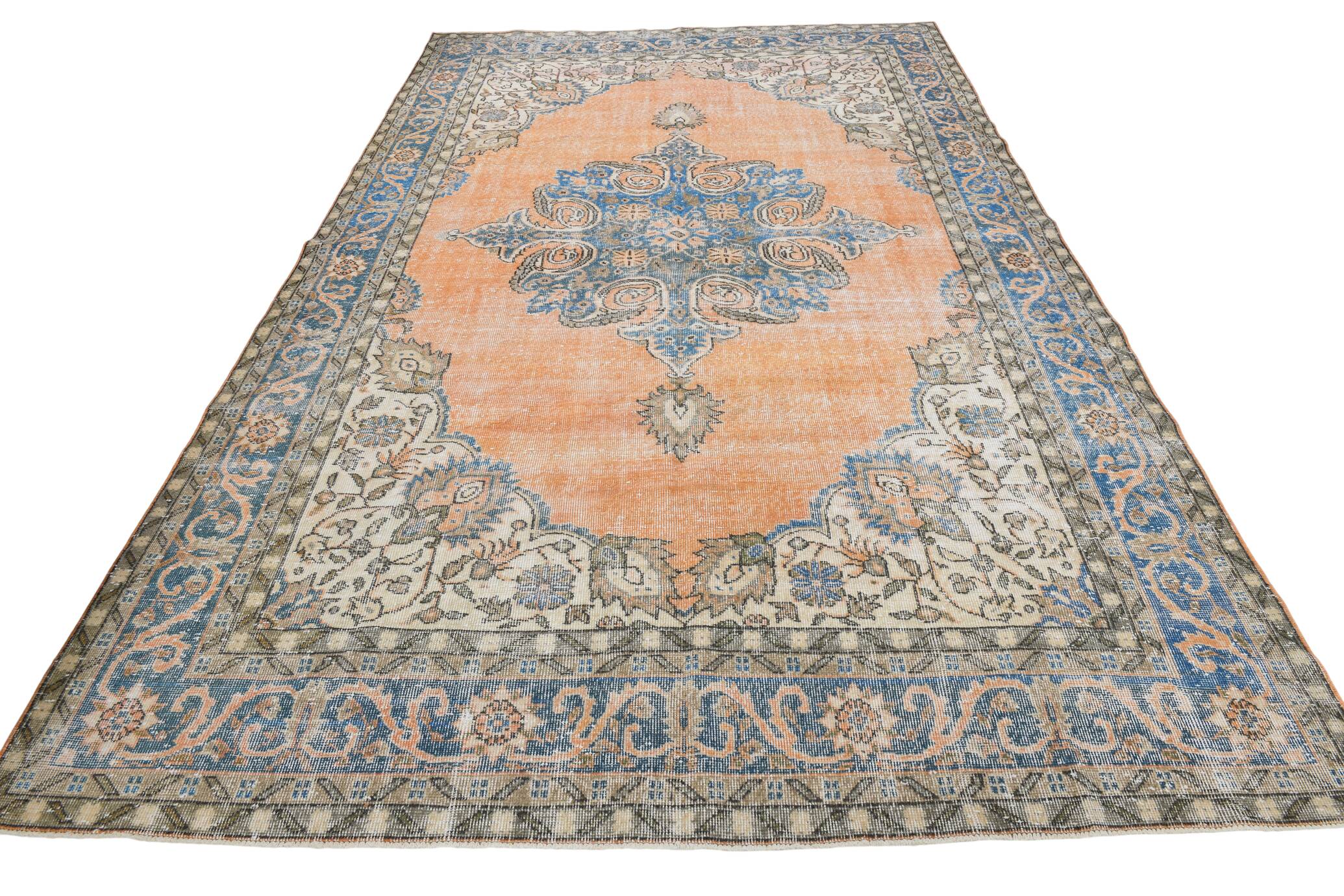 7x12 Peach & Blue Vintage Classic Antique Area Rug, 219x354Cm