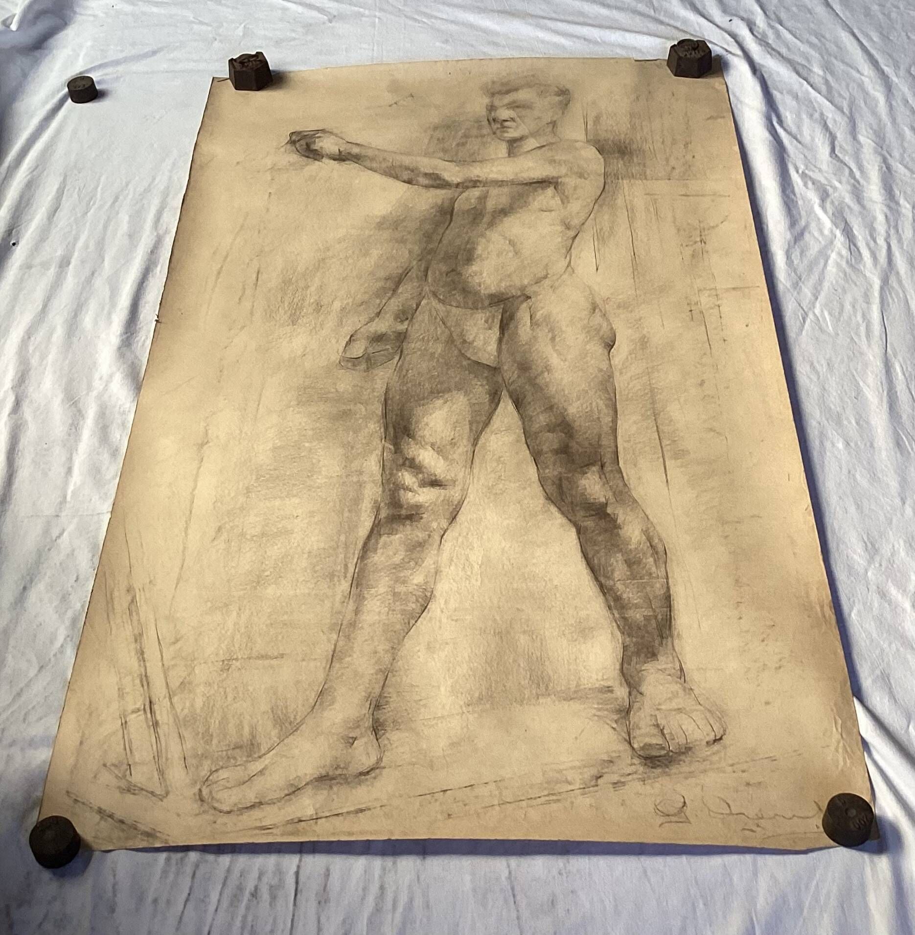 Large drawing of a man signed around 1943 pencil on paper dimensions: height -120cm-