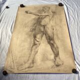 Large drawing of a man signed around 1943 pencil on paper dimensions: height -120cm-