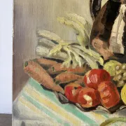 Still life with carrots, oil on canvas signed