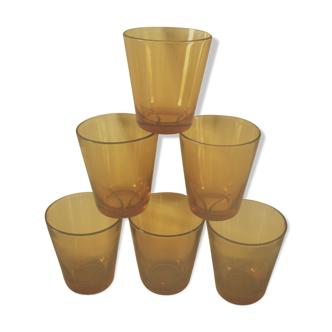 Lot 6 glasses vereco vintage wet glass colored orange