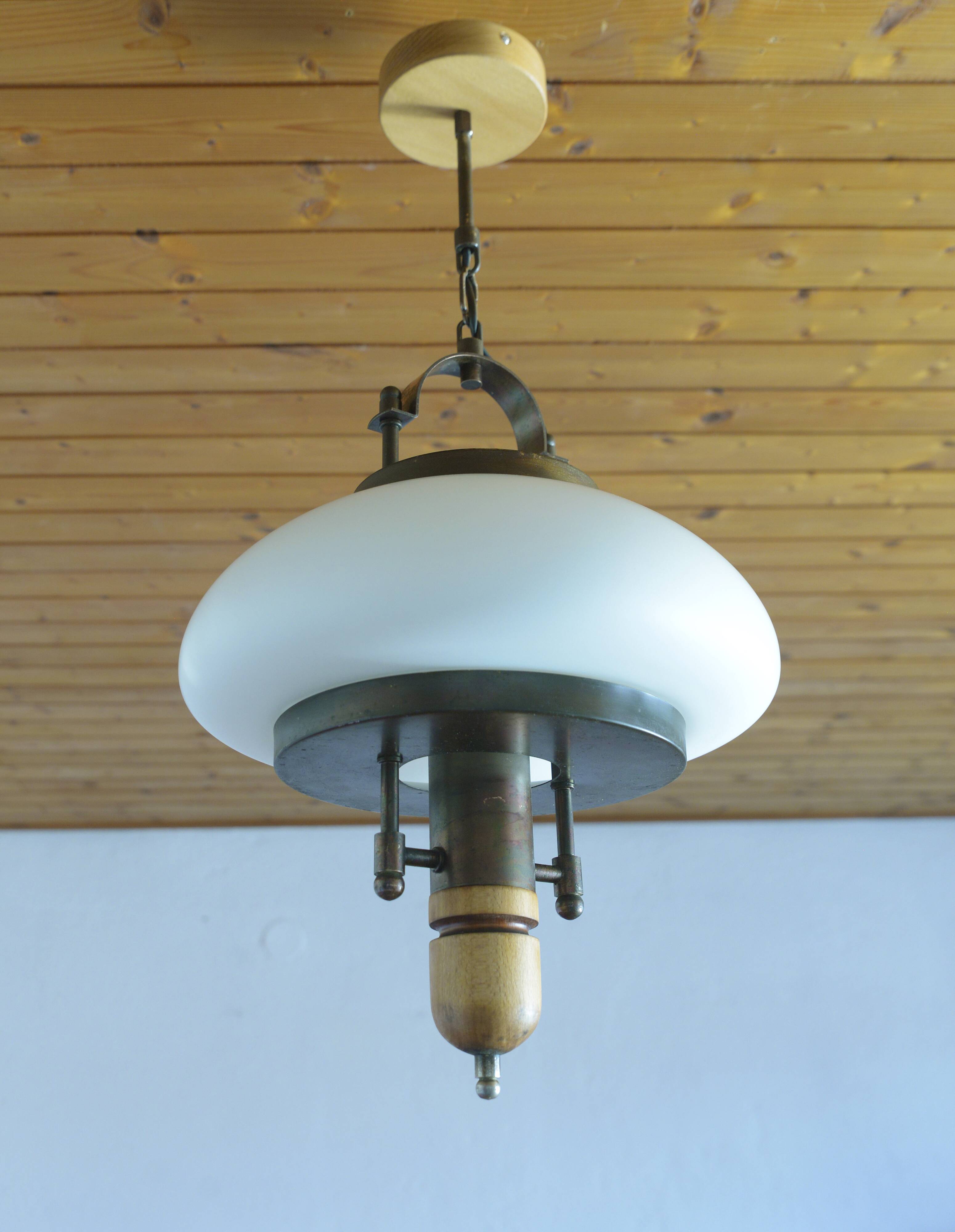 Vintage Lantern Pendant Light | Mid Century Opaline Glass Chandelier