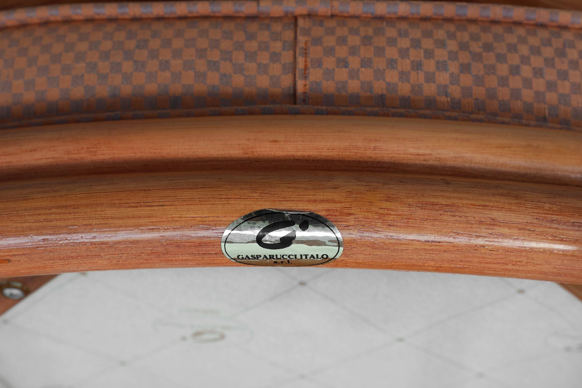 Set of 6 bamboo dining room chairs with geometric upholstery by Gasparucci