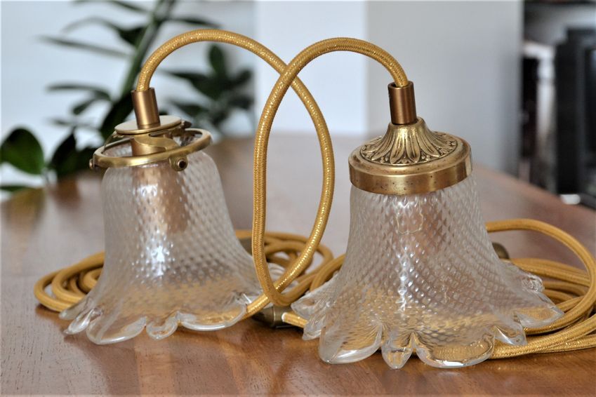 Duo of walkers in glass flowers and yellow cord