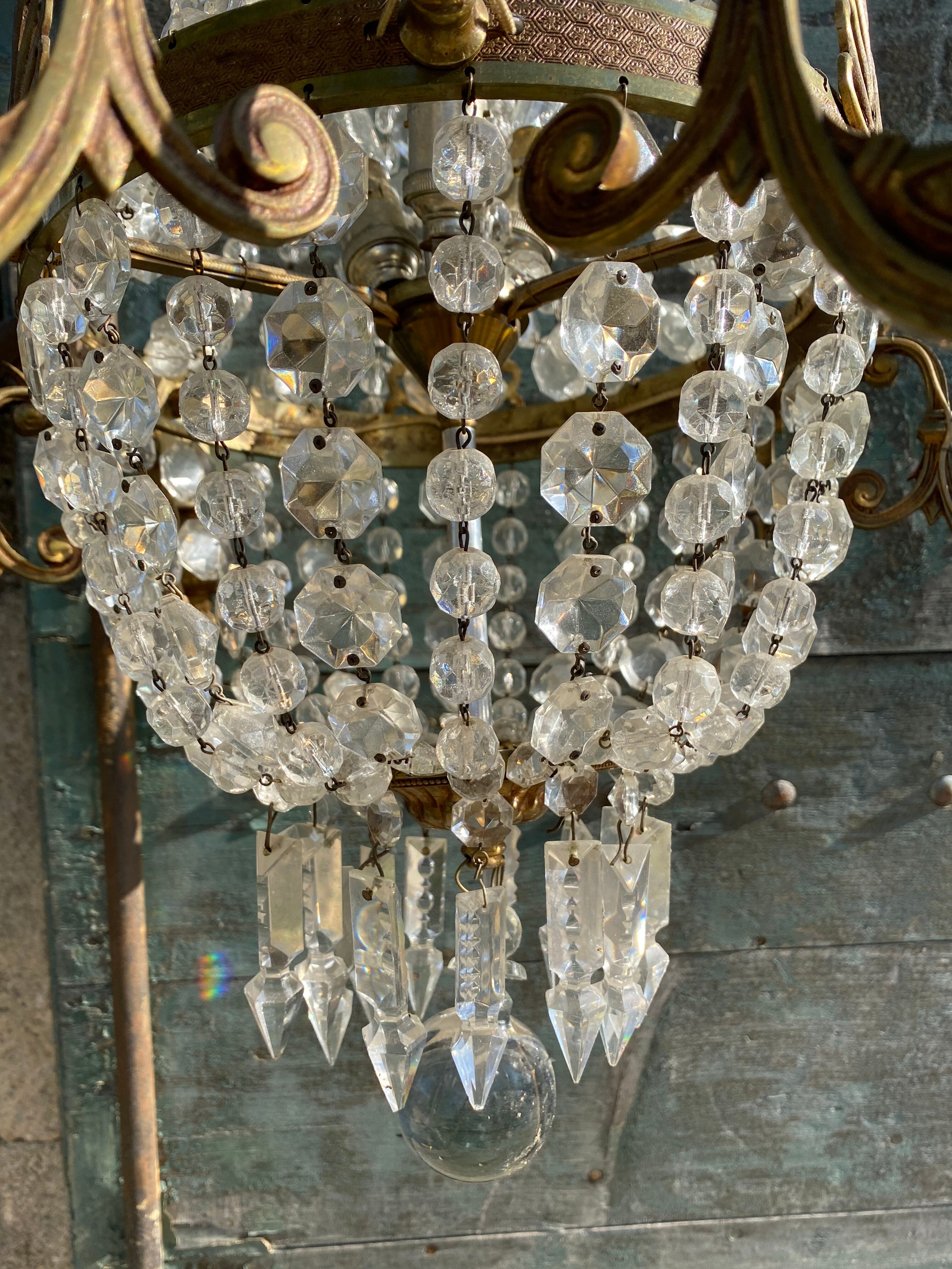Bronze and crystal hot air balloon chandelier