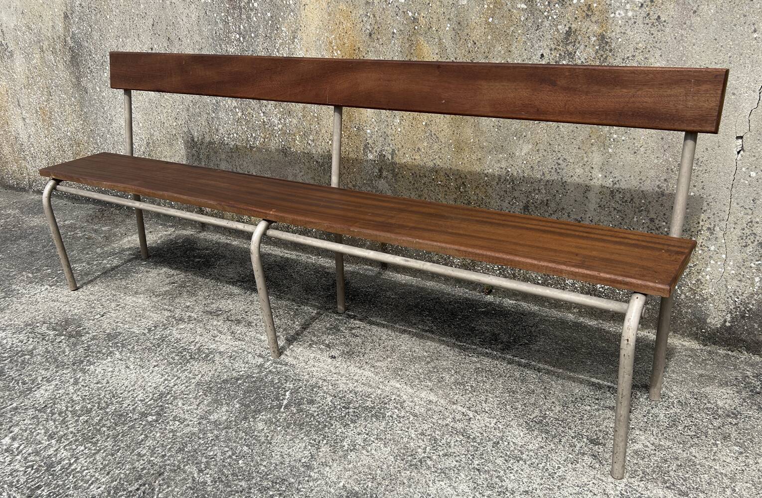Three tubular and solid wood benches, boarding school, vintage, 1950s
