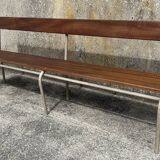 Three tubular and solid wood benches, boarding school, vintage, 1950s