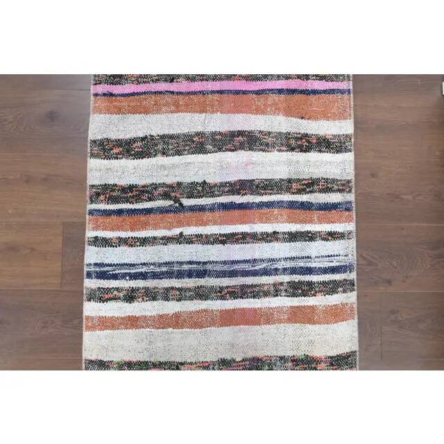 Vintage Turkish Hand-Knotted Wool Cotton White Kilim Runner Rug 78x228