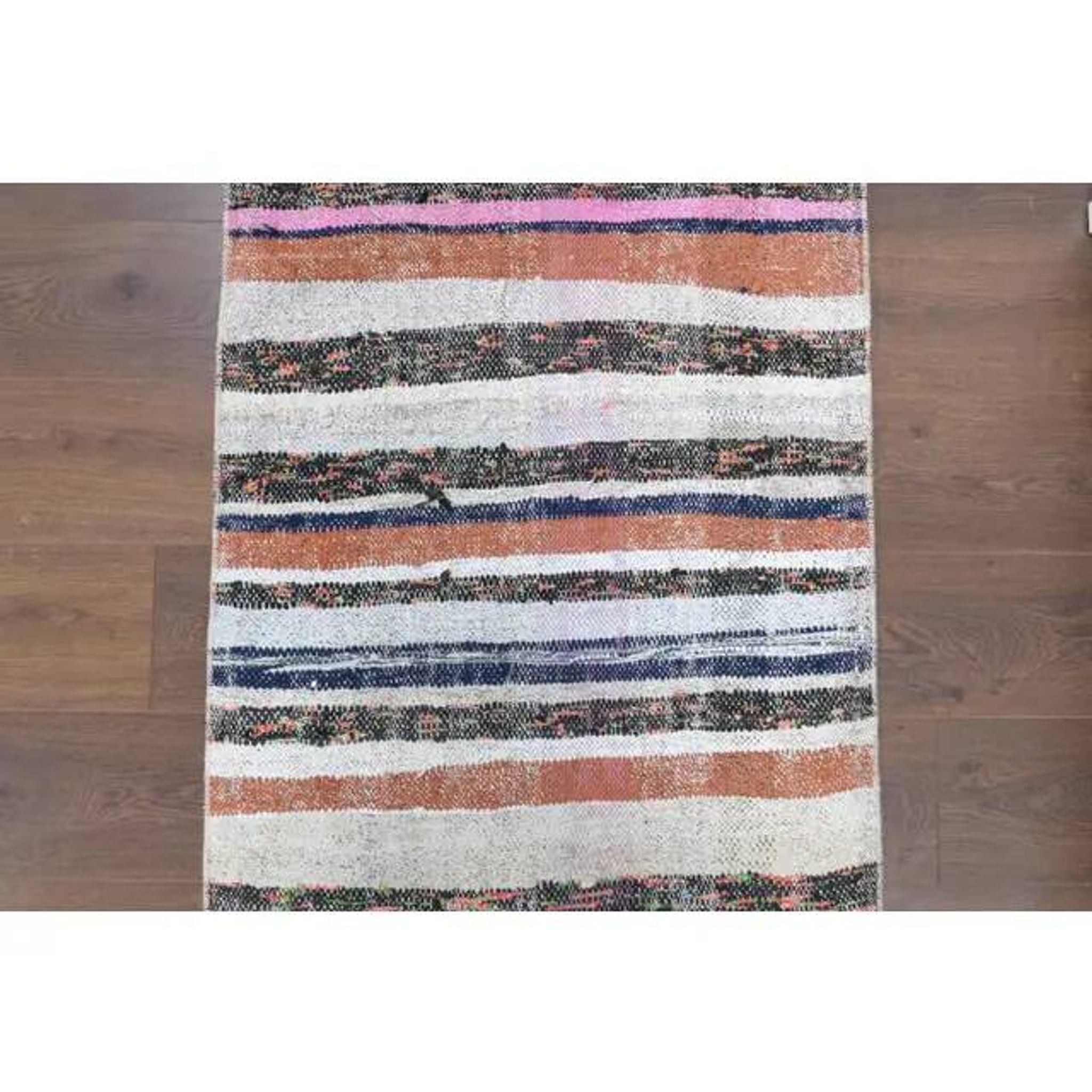 Vintage Turkish Hand-Knotted Wool Cotton White Kilim Runner Rug 78x228