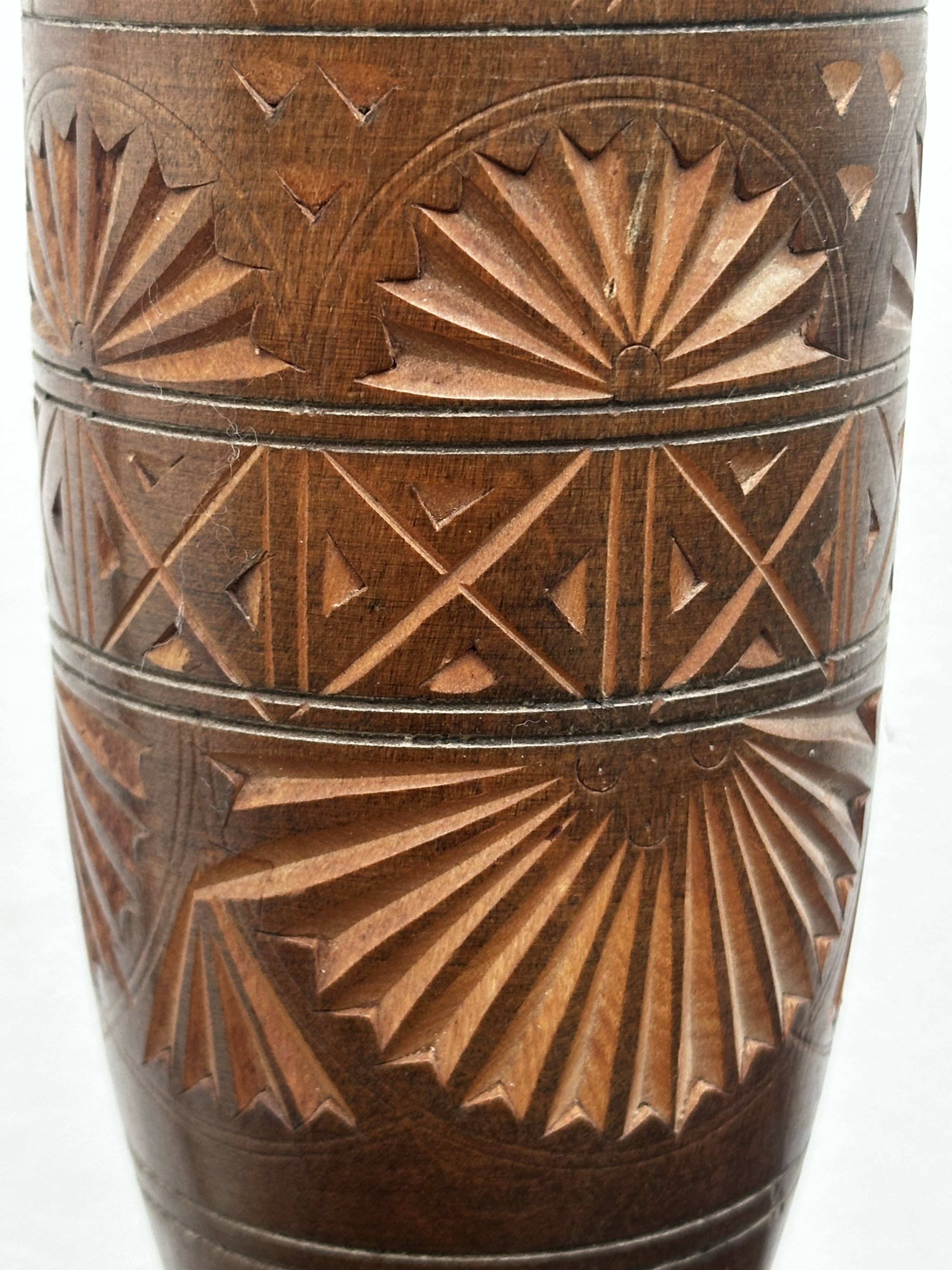 Turned and carved wooden vase, mid-20th century