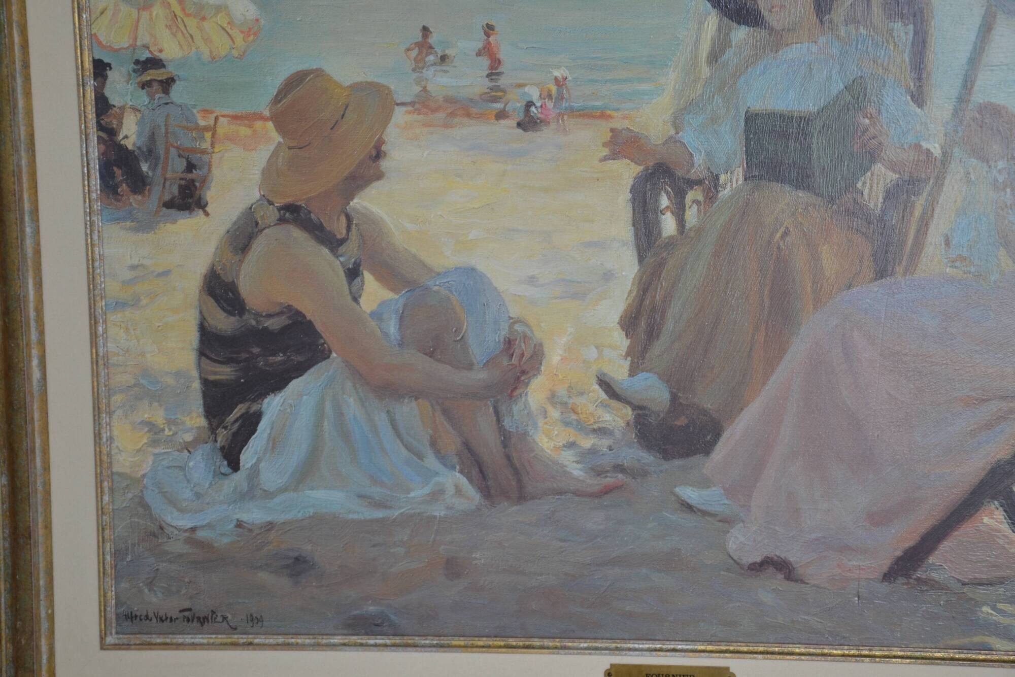 Painting beach scene by Alfred Victor Fournier 1909