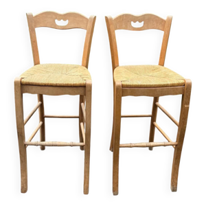 2 chaises de bar bois - paille