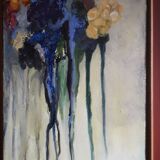 Tableau ancien à l'huile représentant un bouquet de fleurs