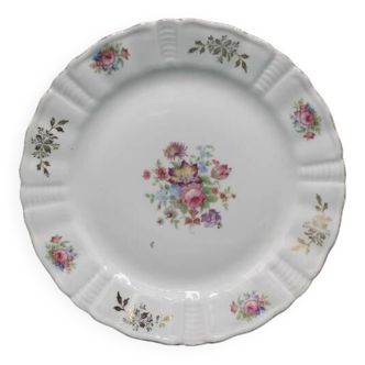 Assiette en porcelaine de Limoges - Décor floral - Année 40