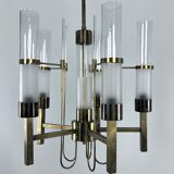 Sciolari, five arms brass and glass tube chandelier. Italy 1960s