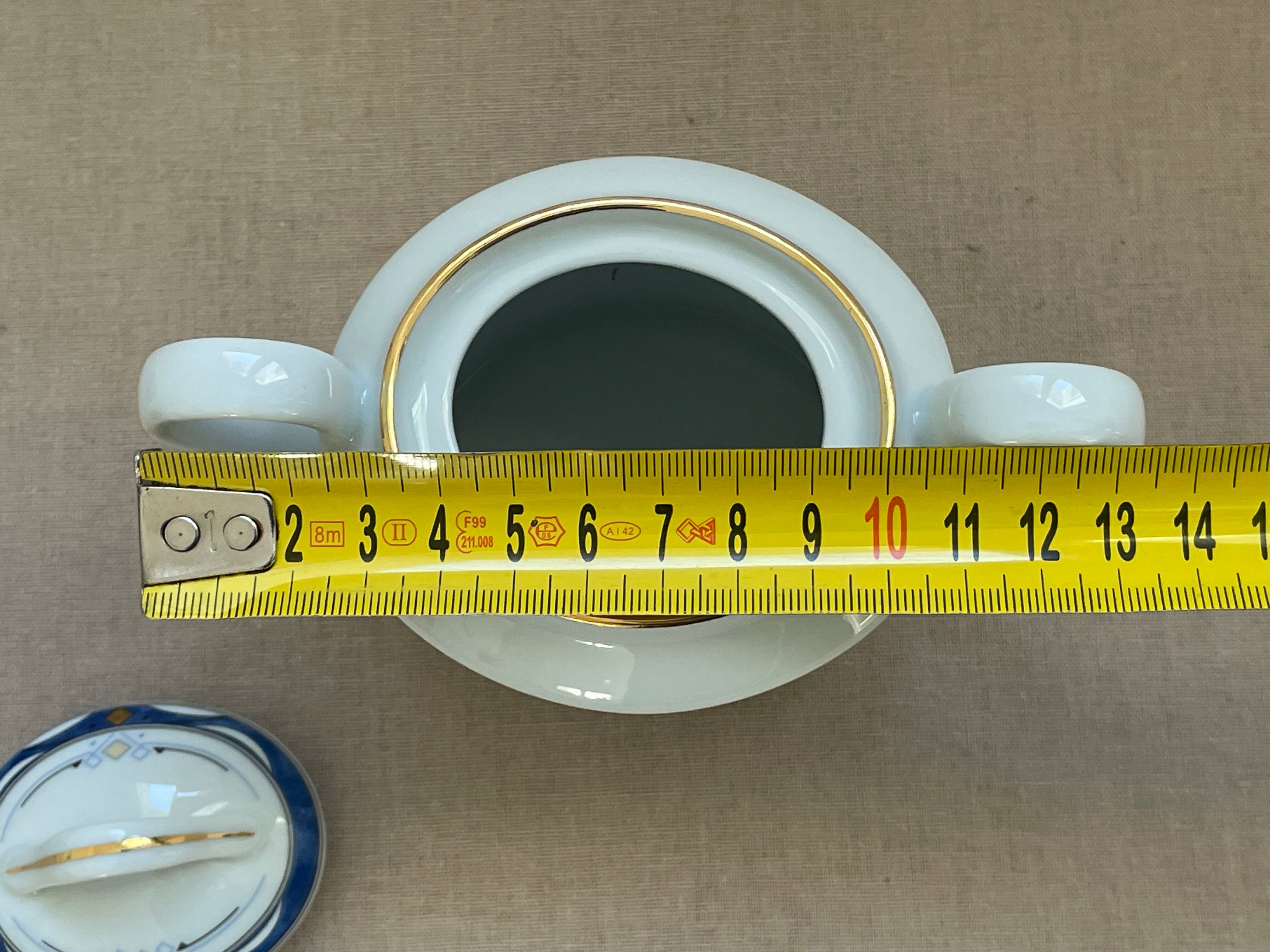 Vintage sugar bowl in cobalt blue and gold Limoges porcelain.