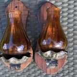 Pair of amber green wall candle holders