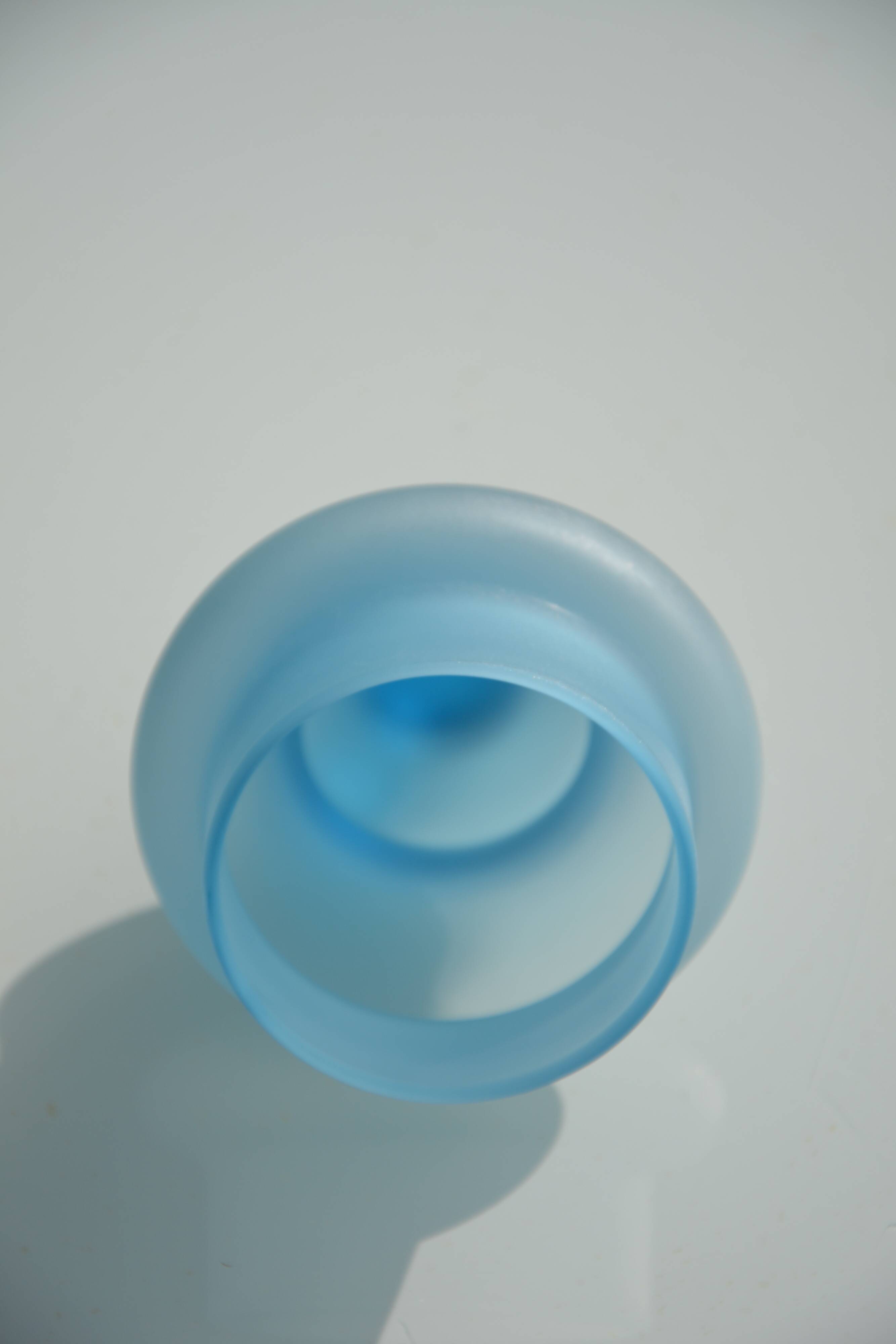 Blue frosted glass bottle/vase on foot
