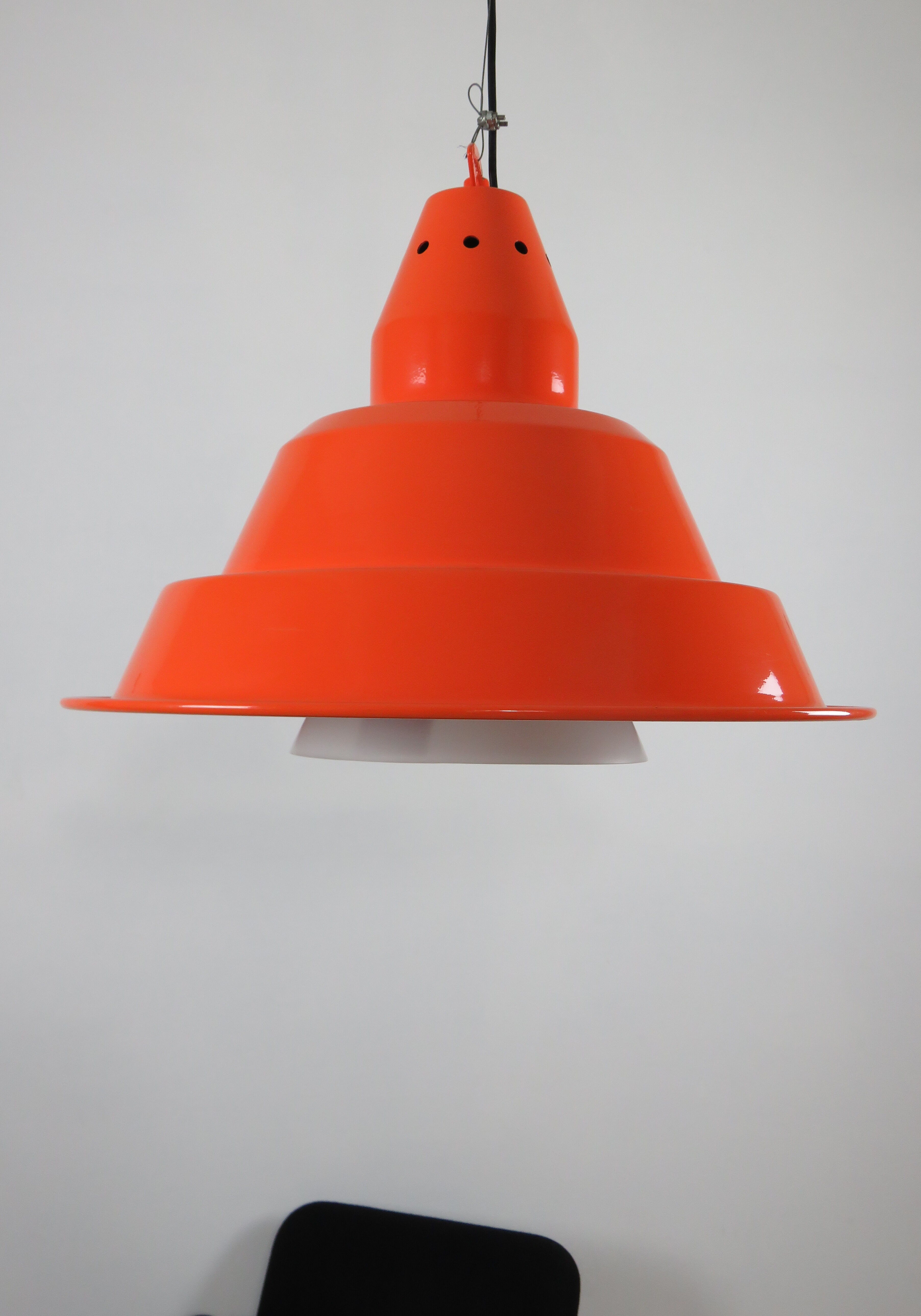 Large orange industrial suspension by Zonca Italy