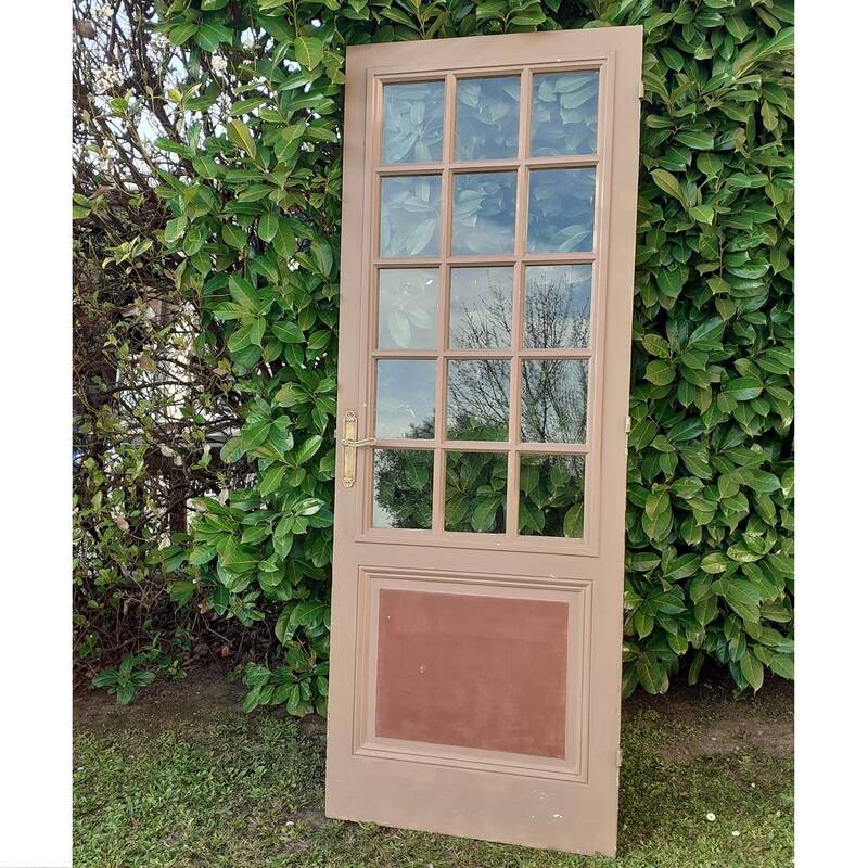Old moulded glass communication door 221x83cm 15 small panes