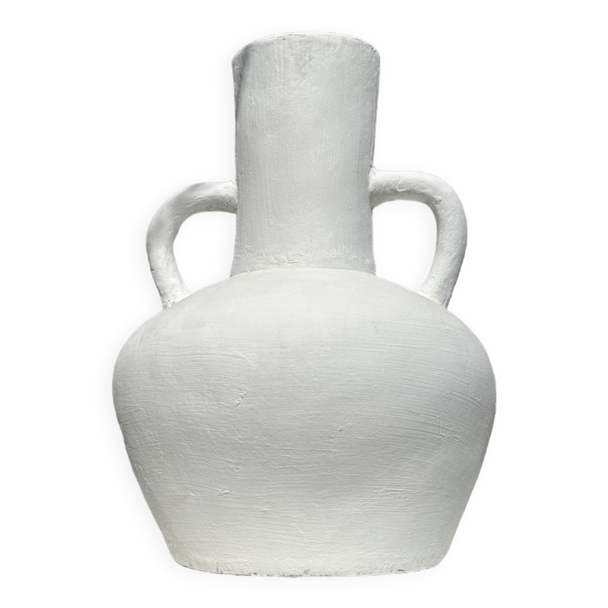 Handcrafted terracotta vase painted white with double handles h:40 d:30