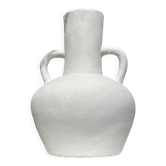 Vase artisanal en terracotta peint en blanc à double anses h:40 d:30