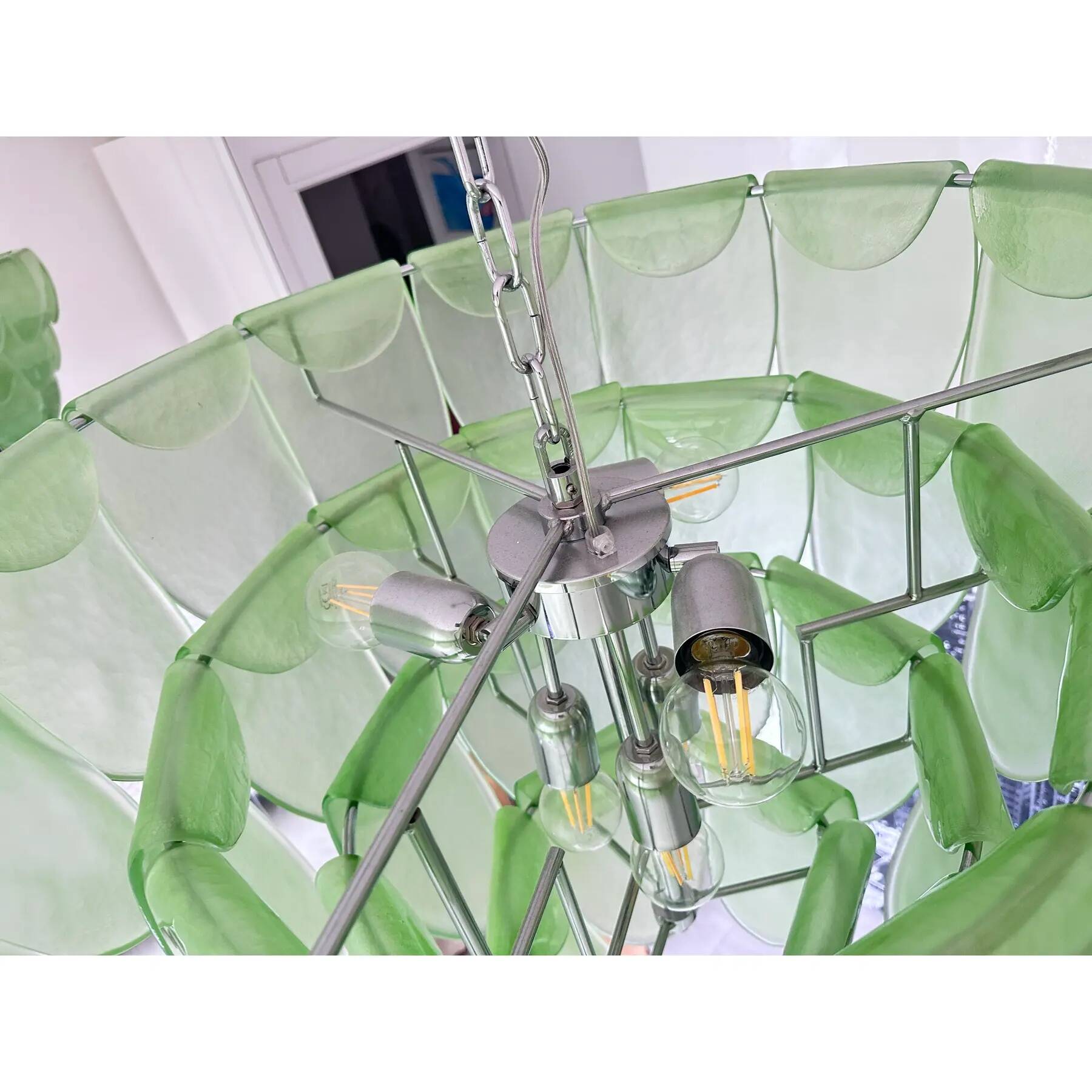 Contemporary Modern Green “Petals” Murano Glass Chandelier by Simoeng