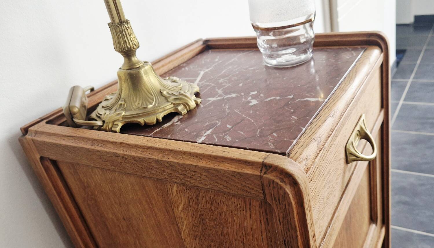 Art Deco style bedside table in solid oak, 1930s