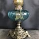 Regulated kerosene lamp foot baroque style blue glass bowl