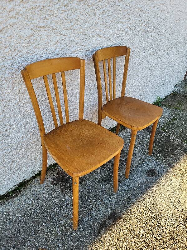 Pair of monobloc bistro chairs