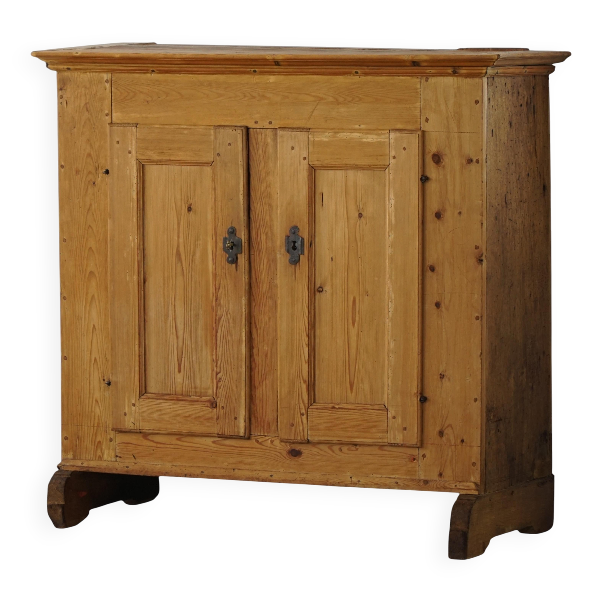 Antique Danish pine wardrobe with panelled doors, Wabi Sabi, late 18th century.