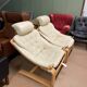Set de 2 fauteuils scandinave en cuir "kroken" åke fribryter, nelo, norvège, 1980