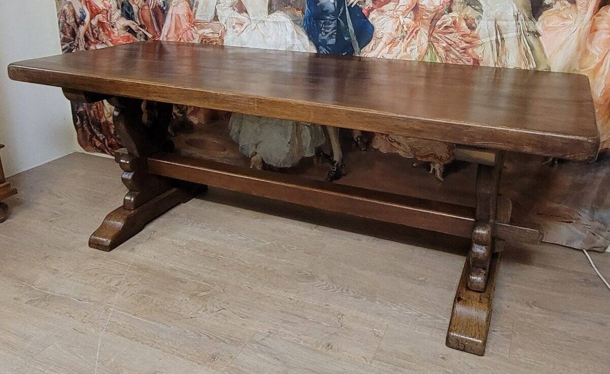 farmhouse or monastery table in solid oak, early 20th century