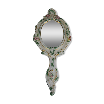 Ancien miroir à main faïence clamecy roger colas antique french hand mirror