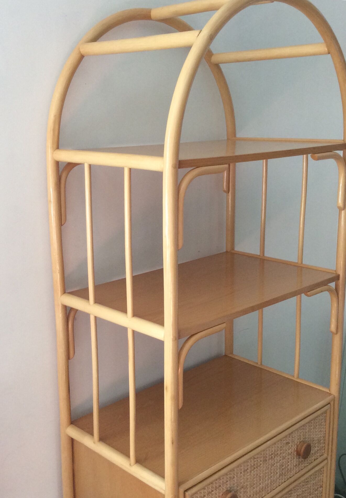 Shelf of the 70s in rattan and wicker wood