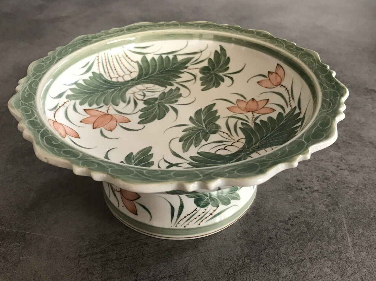 Round decorative porcelain cup hand painted floral decoration Thailand