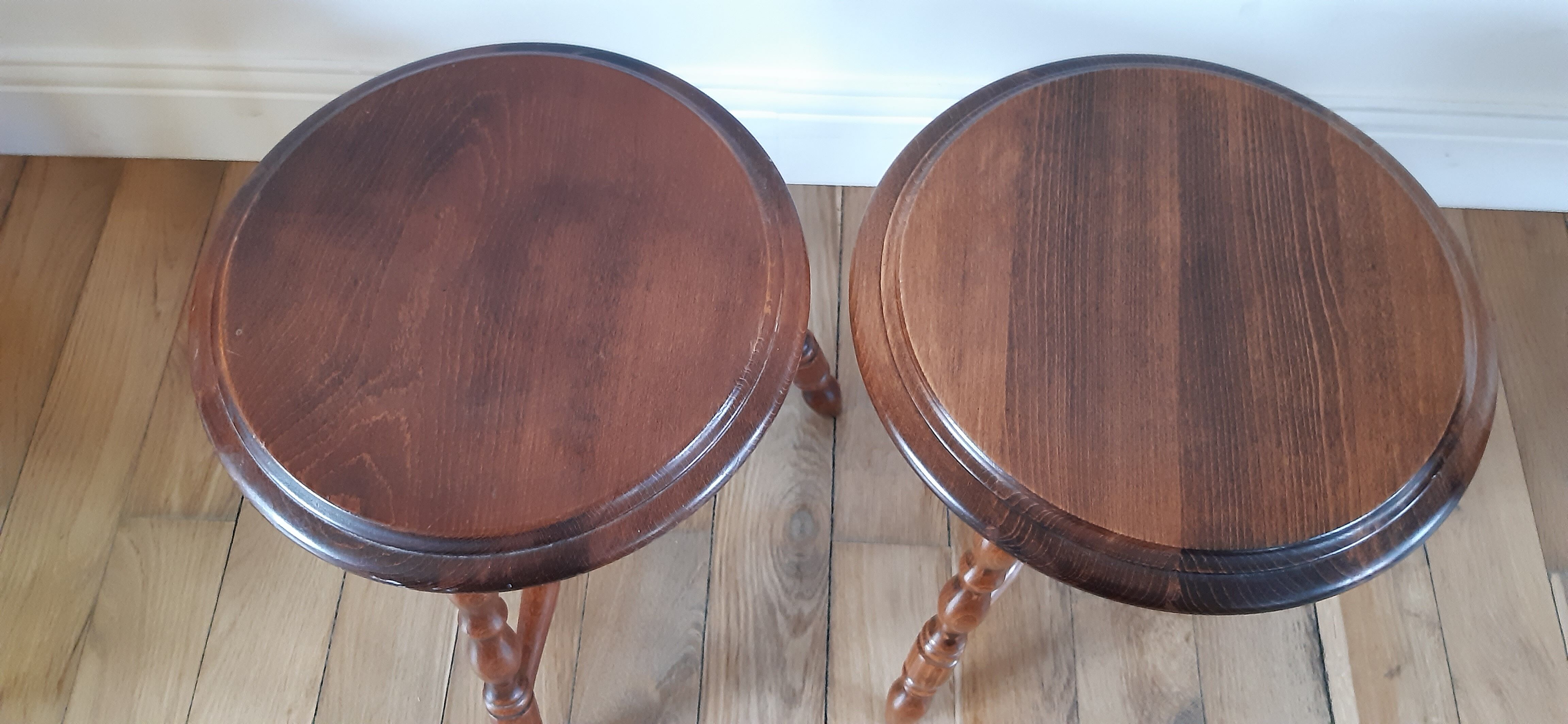 Pair of wooden stools turned vintage 60s