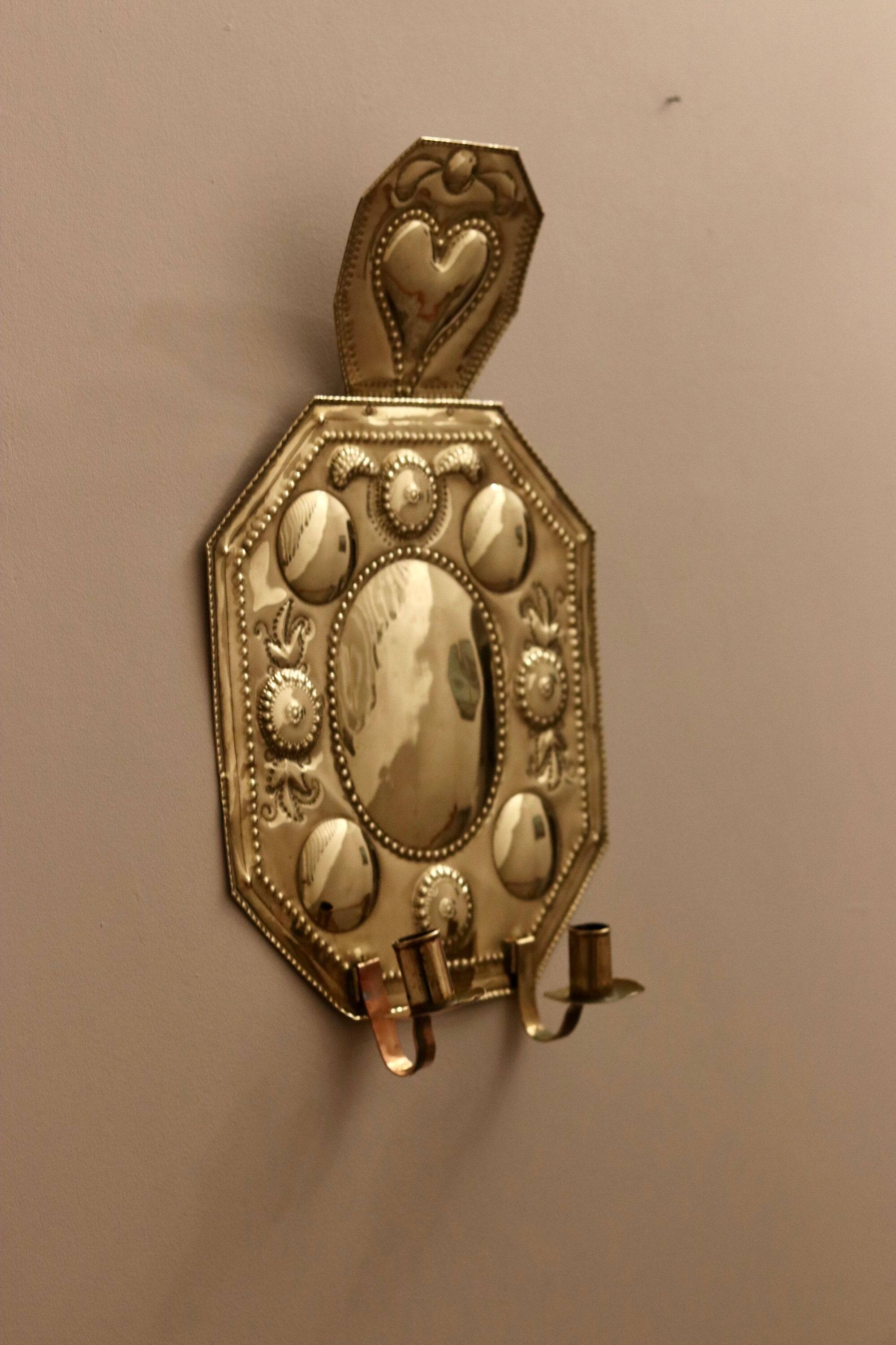 Pair of Large Early-Century Sweden Brass Sconces