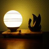 Art deco table lamp 1920/1940, marble, opaline, regulated swan