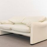 Maralunga 2-seater sofa in white leather by Vico Magistretti for Cassina