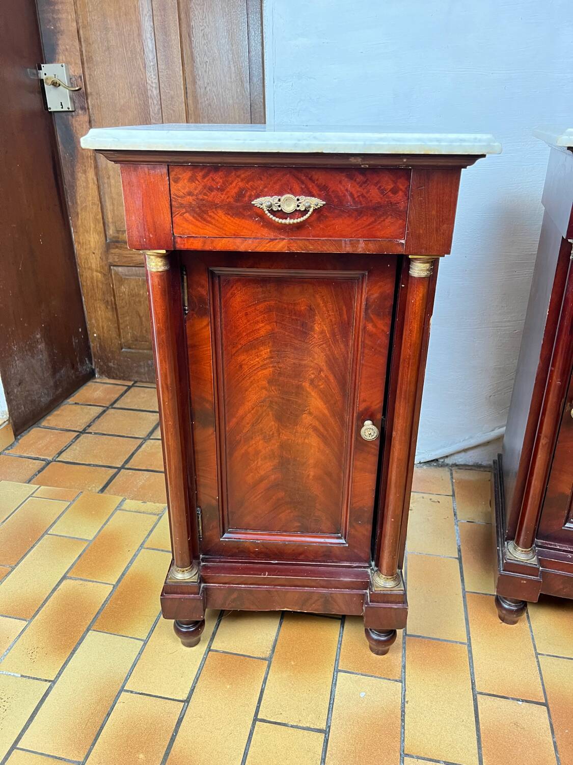 Pair of Napoleon III bedside tables in mahogany and marble