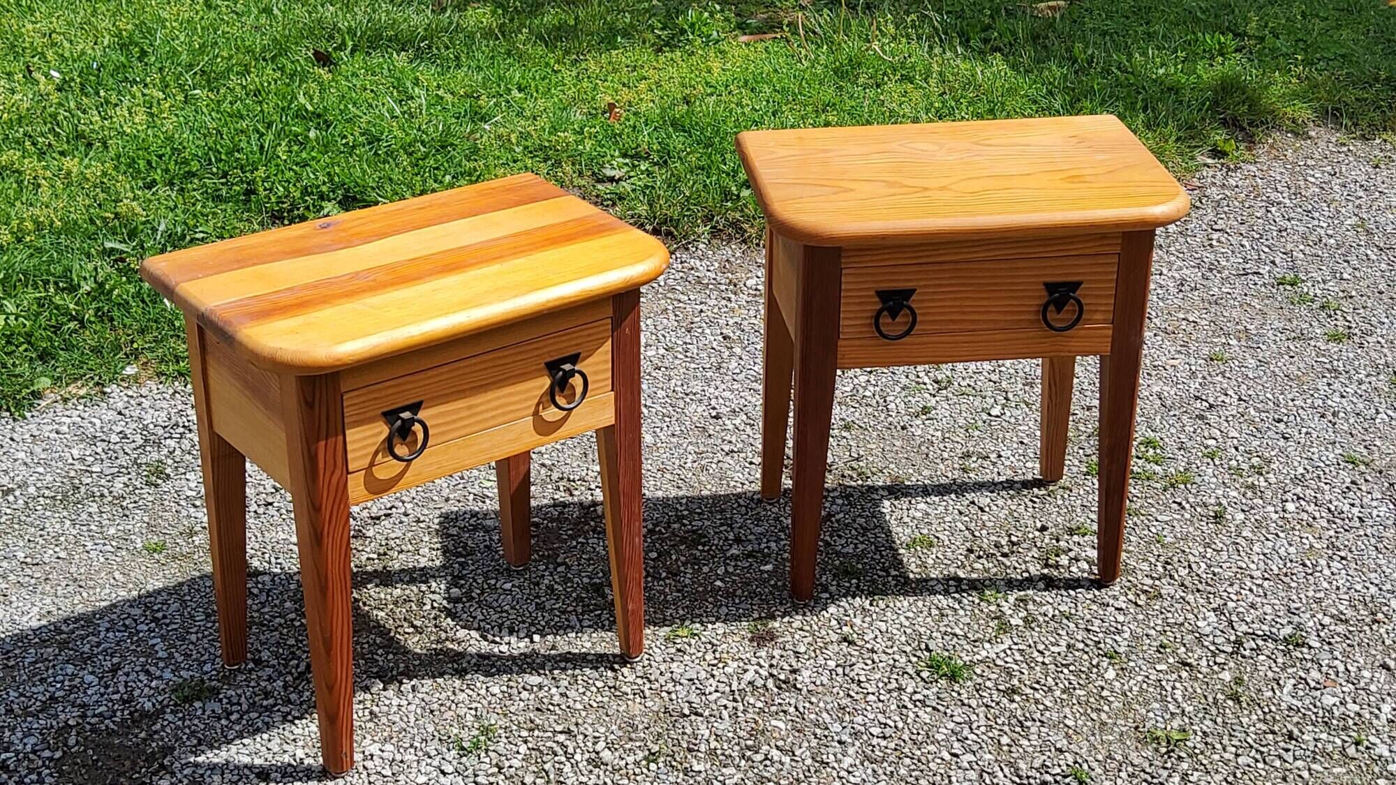 Pair of vintage bedside tables from the 70s in solid pine