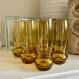 6 amber blown glass water glasses