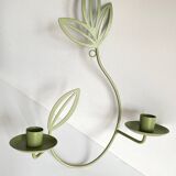 Wall Candle Holder, Green Metal Leaves