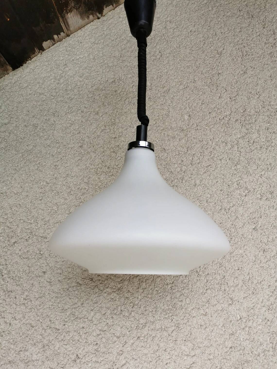 Vintage White Glass Pendant Lamp Ceiling Light Meblo Style Yugoslavia made