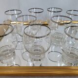10 antique glasses with silver trim – French glassware, around 1950