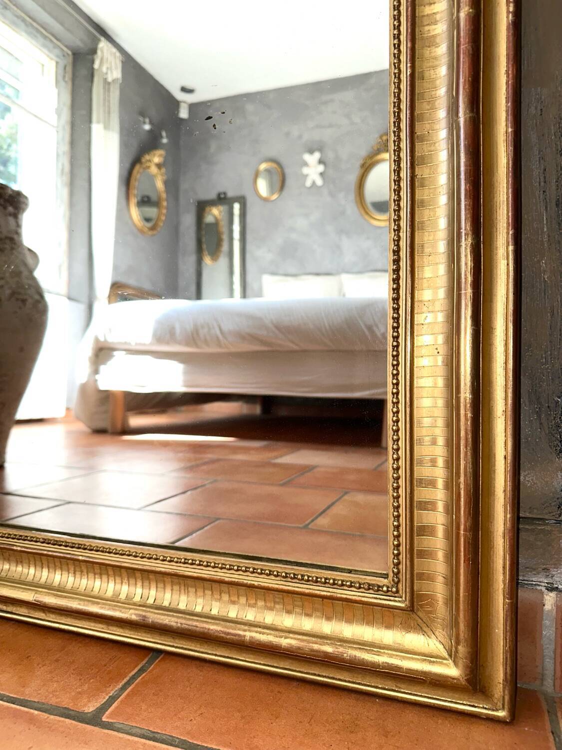 Antique Louis-Philippe mirror with pediment, 19th century